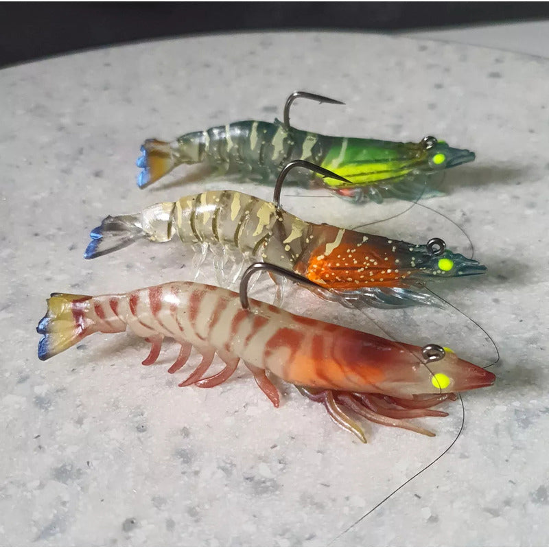 3 Señuelos De Camaron Jig Anzuelo Integrado 7.5 Cm 8.8 Grs Multicolor