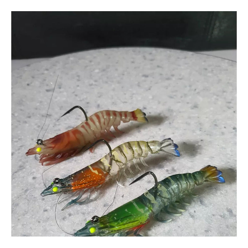 3 Señuelos De Camaron Jig Anzuelo Integrado 7.5 Cm 8.8 Grs Multicolor
