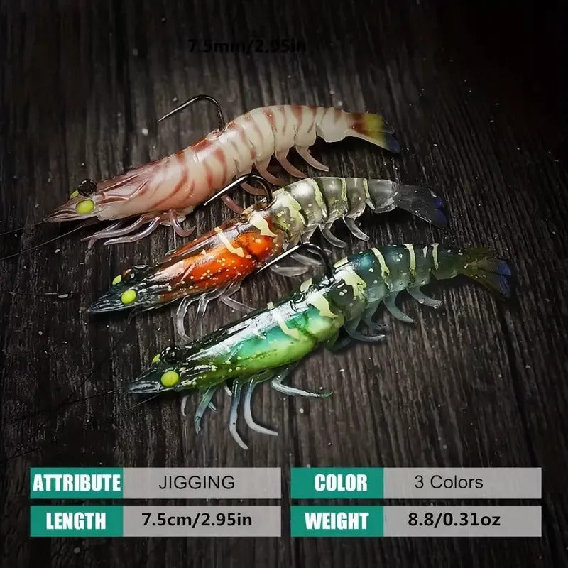 3 Señuelos De Camaron Jig Anzuelo Integrado 7.5 Cm 8.8 Grs Multicolor