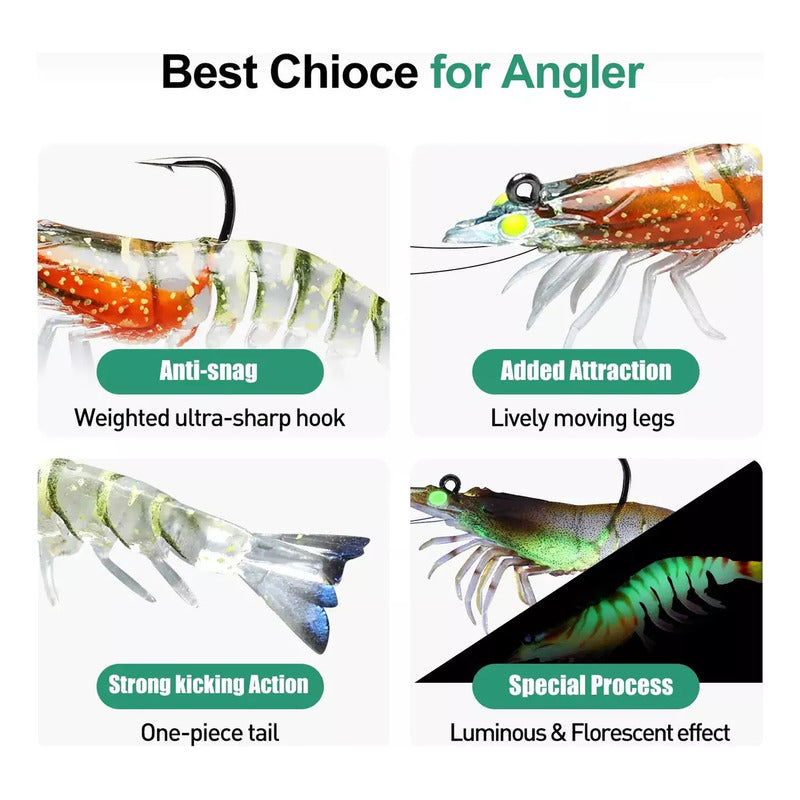 3 Señuelos De Camaron Jig Anzuelo Integrado 7.5 Cm 8.8 Grs Multicolor