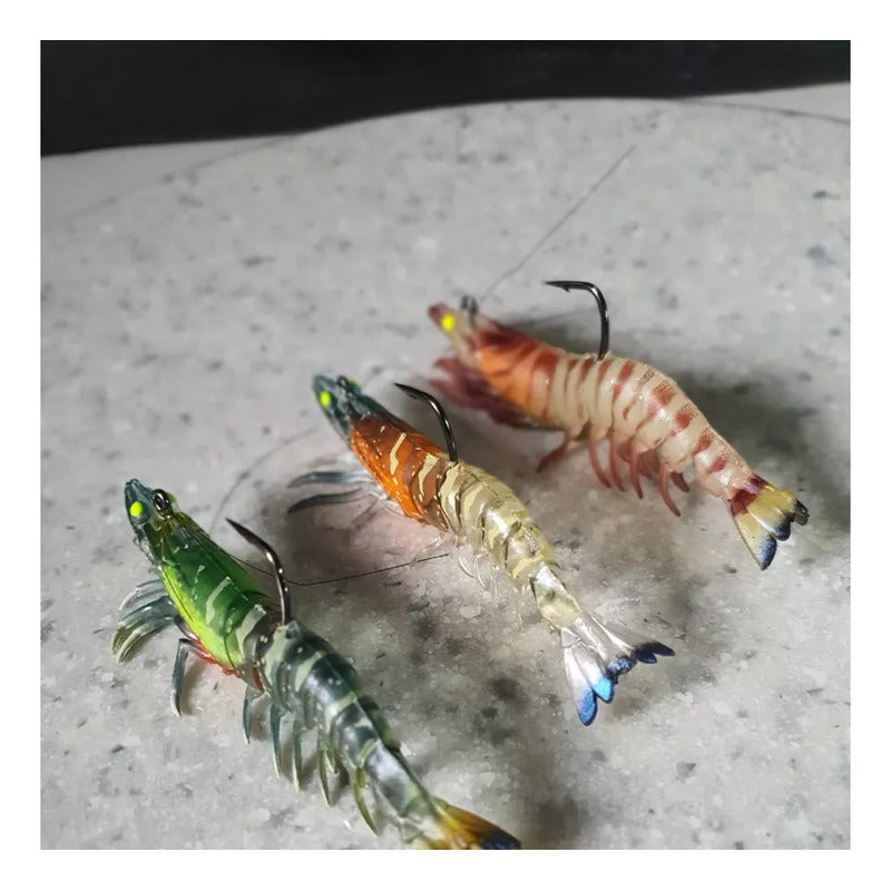 3 Señuelos De Camaron Jig Anzuelo Integrado 7.5 Cm 8.8 Grs Multicolor