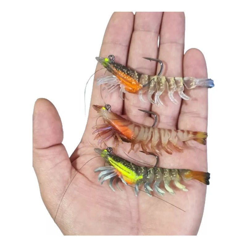 3 Señuelos De Camaron Jig Anzuelo Integrado 7.5 Cm 8.8 Grs Multicolor